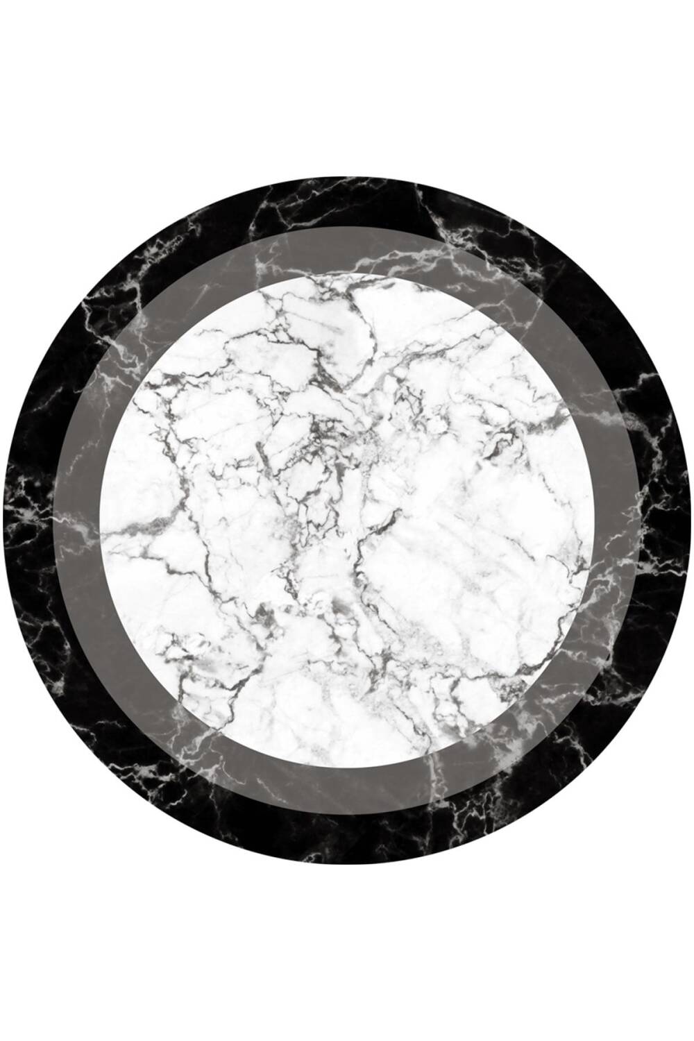 Frenda Home Çerçeve Mermer Desen Kaymaz Deri Taban Dekoratif Yuvarlak Halı Gri - 1