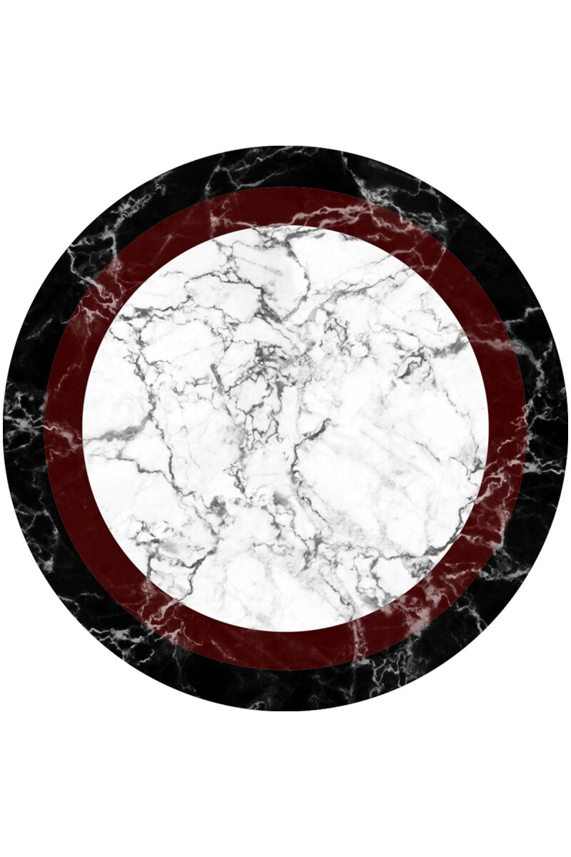 Frenda Home Çerçeve Mermer Desen Kaymaz Deri Taban Dekoratif Yuvarlak Halı Kırmızı 