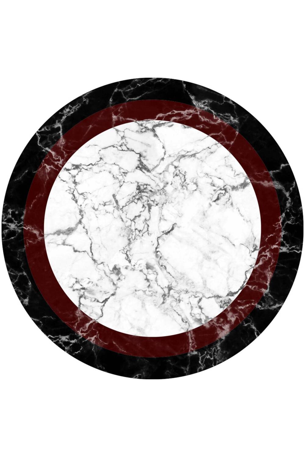 Frenda Home Çerçeve Mermer Desen Kaymaz Deri Taban Dekoratif Yuvarlak Halı Kırmızı - 1
