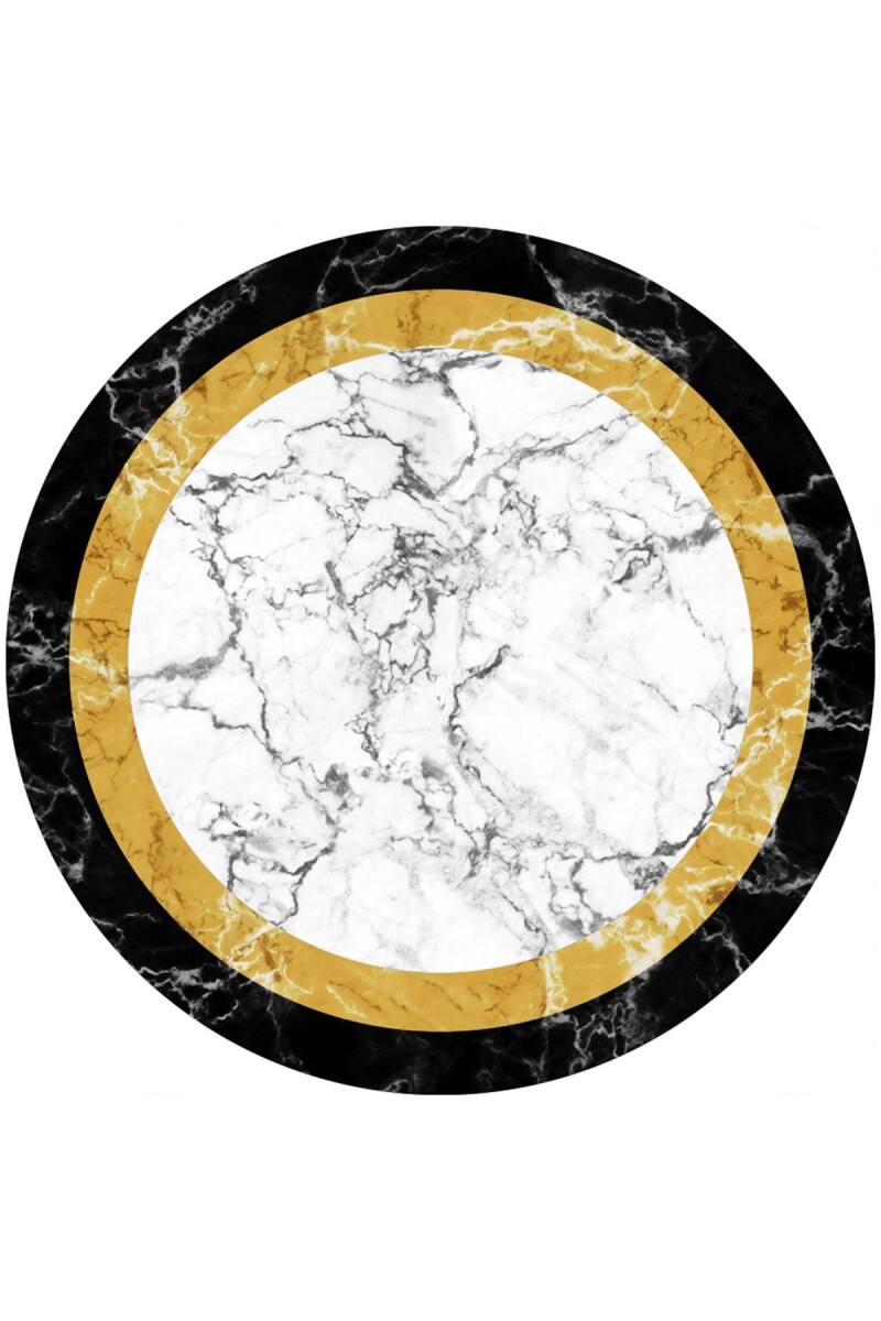 Frenda Home Çerçeve Mermer Desen Kaymaz Deri Taban Dekoratif Yuvarlak Halı Sarı 