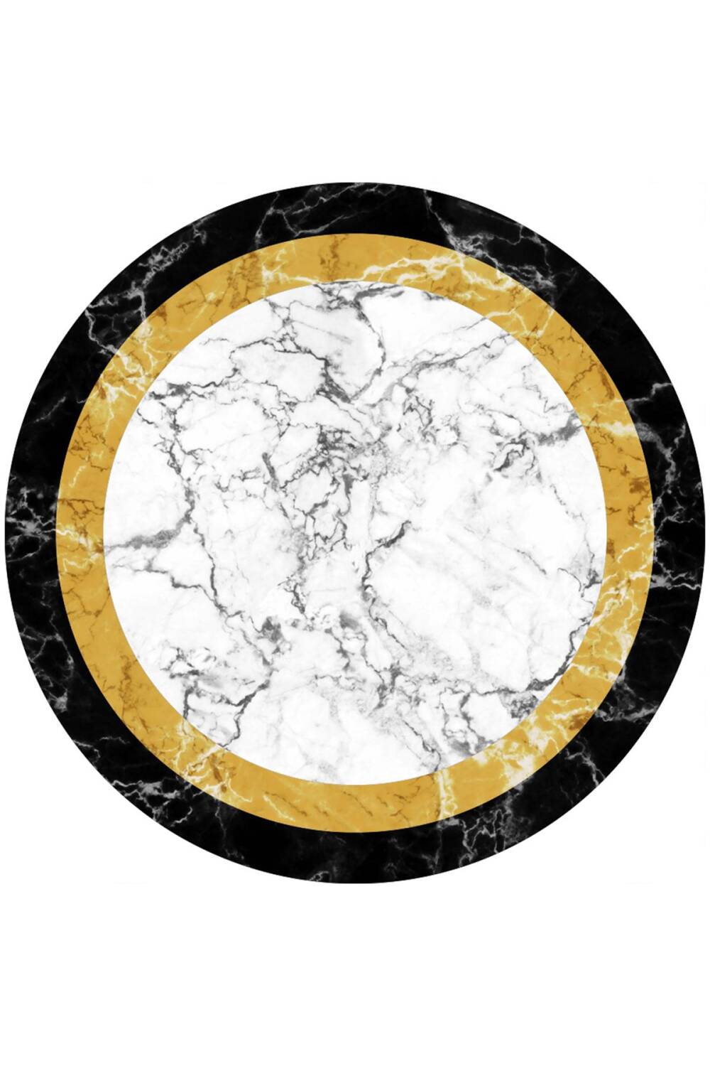 Frenda Home Çerçeve Mermer Desen Kaymaz Deri Taban Dekoratif Yuvarlak Halı Sarı - 1