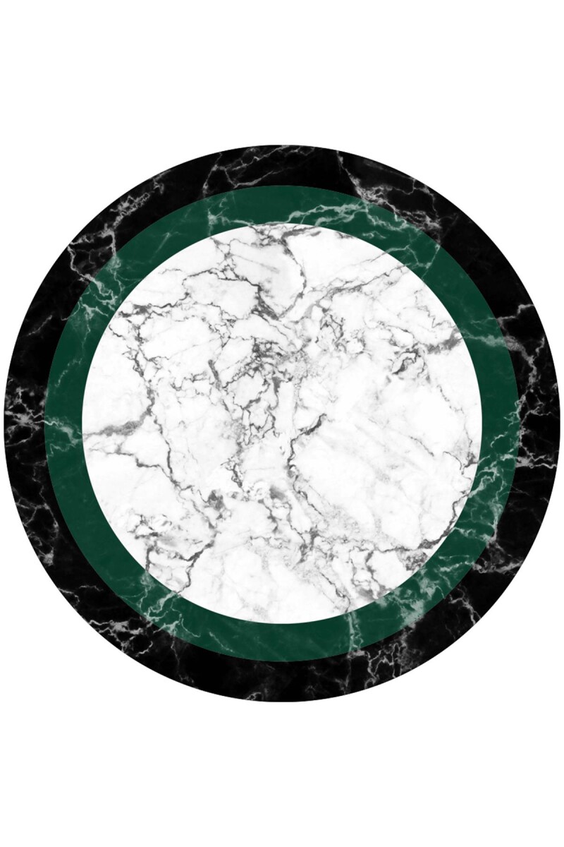 Frenda Home Çerçeve Mermer Desen Kaymaz Deri Taban Dekoratif Yuvarlak Halı Yeşil 