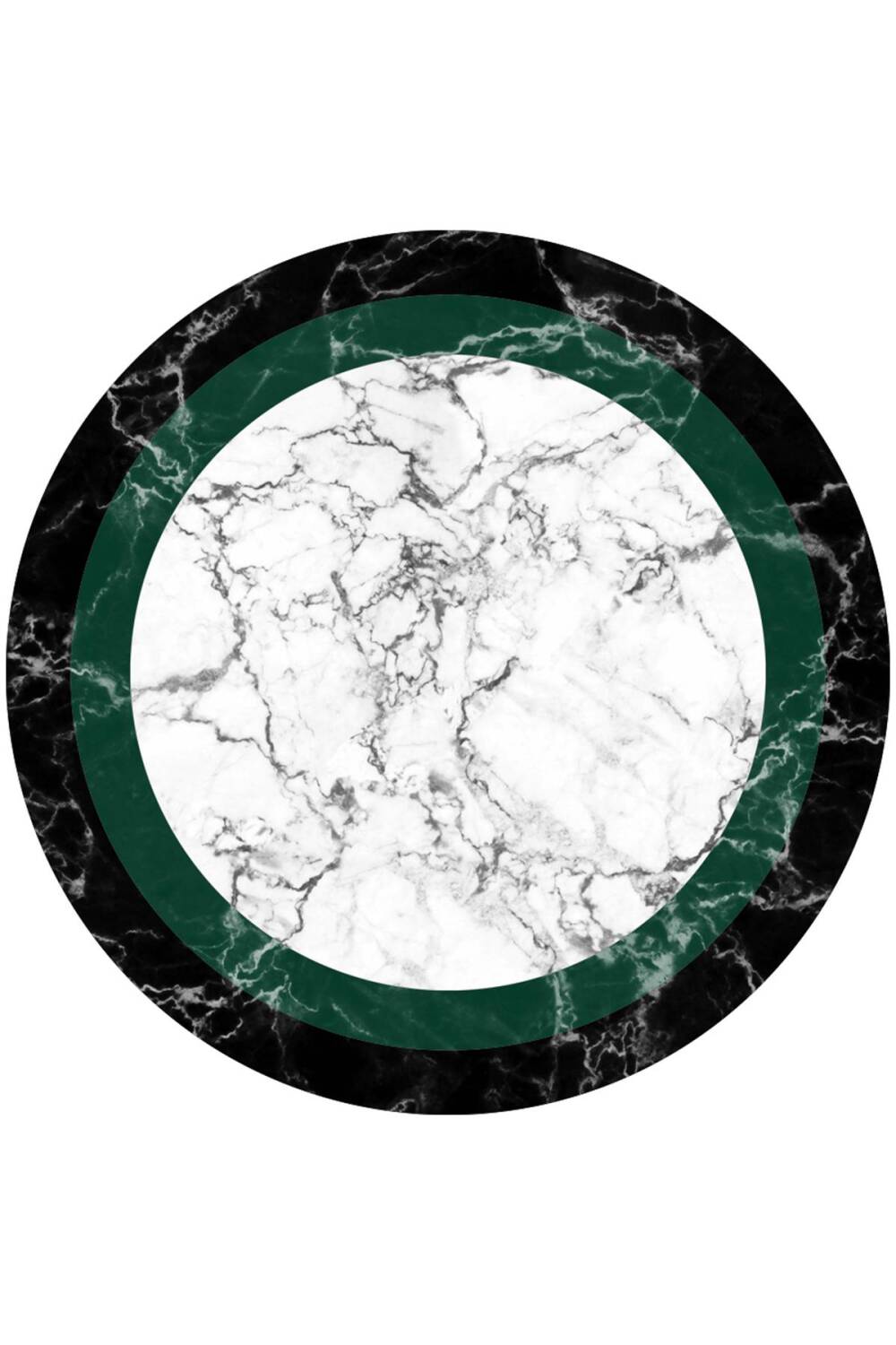 Frenda Home Çerçeve Mermer Desen Kaymaz Deri Taban Dekoratif Yuvarlak Halı Yeşil - 1