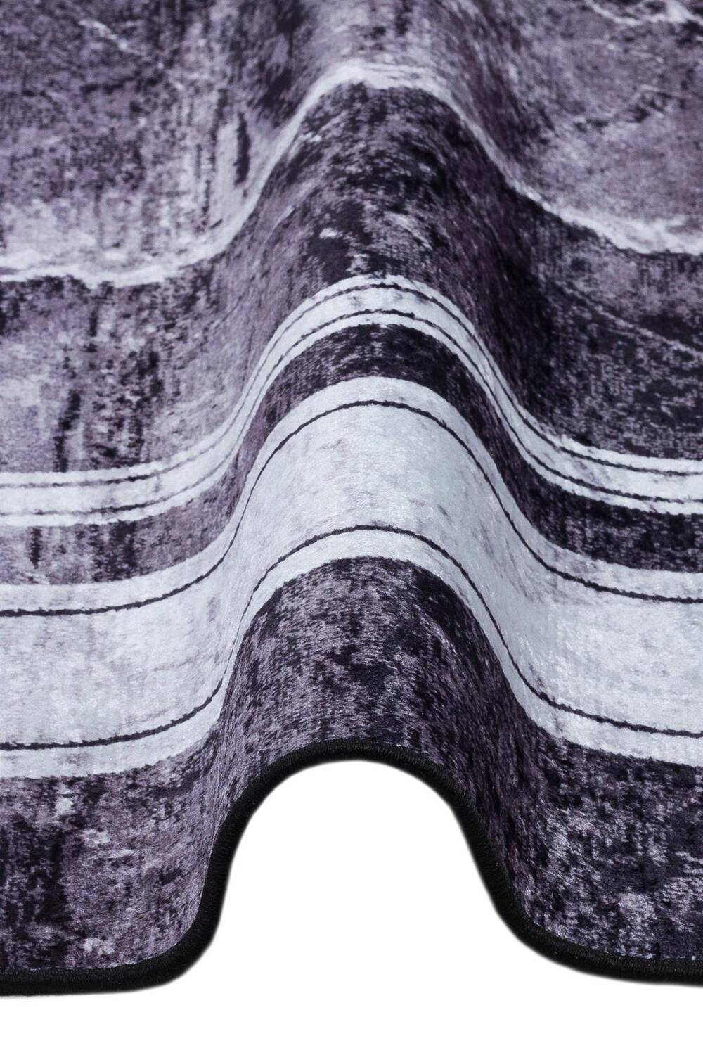 Frenda Home Çerçeve Mermer Desen Pamuk Taban Yıkanabilir Baskılı Halı Siyah - 3