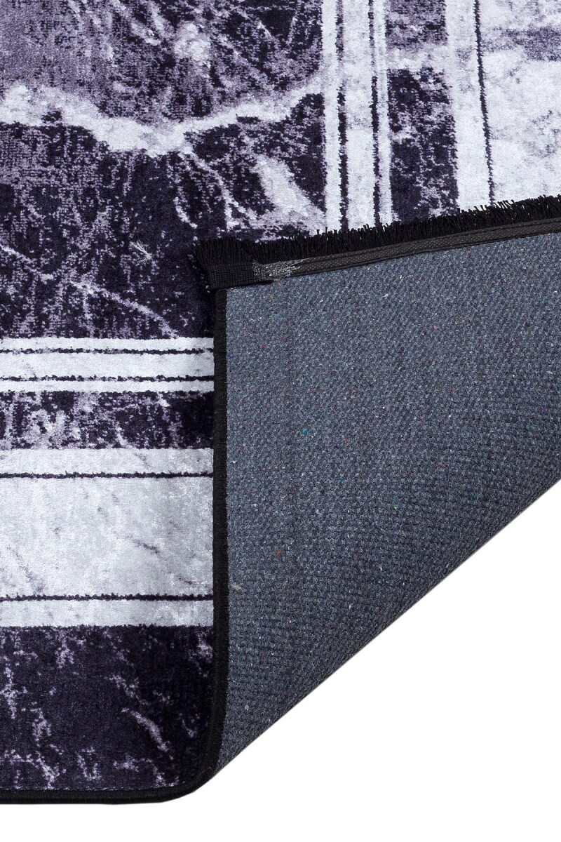 Frenda Home Çerçeve Mermer Desen Pamuk Taban Yıkanabilir Baskılı Halı Siyah - 5
