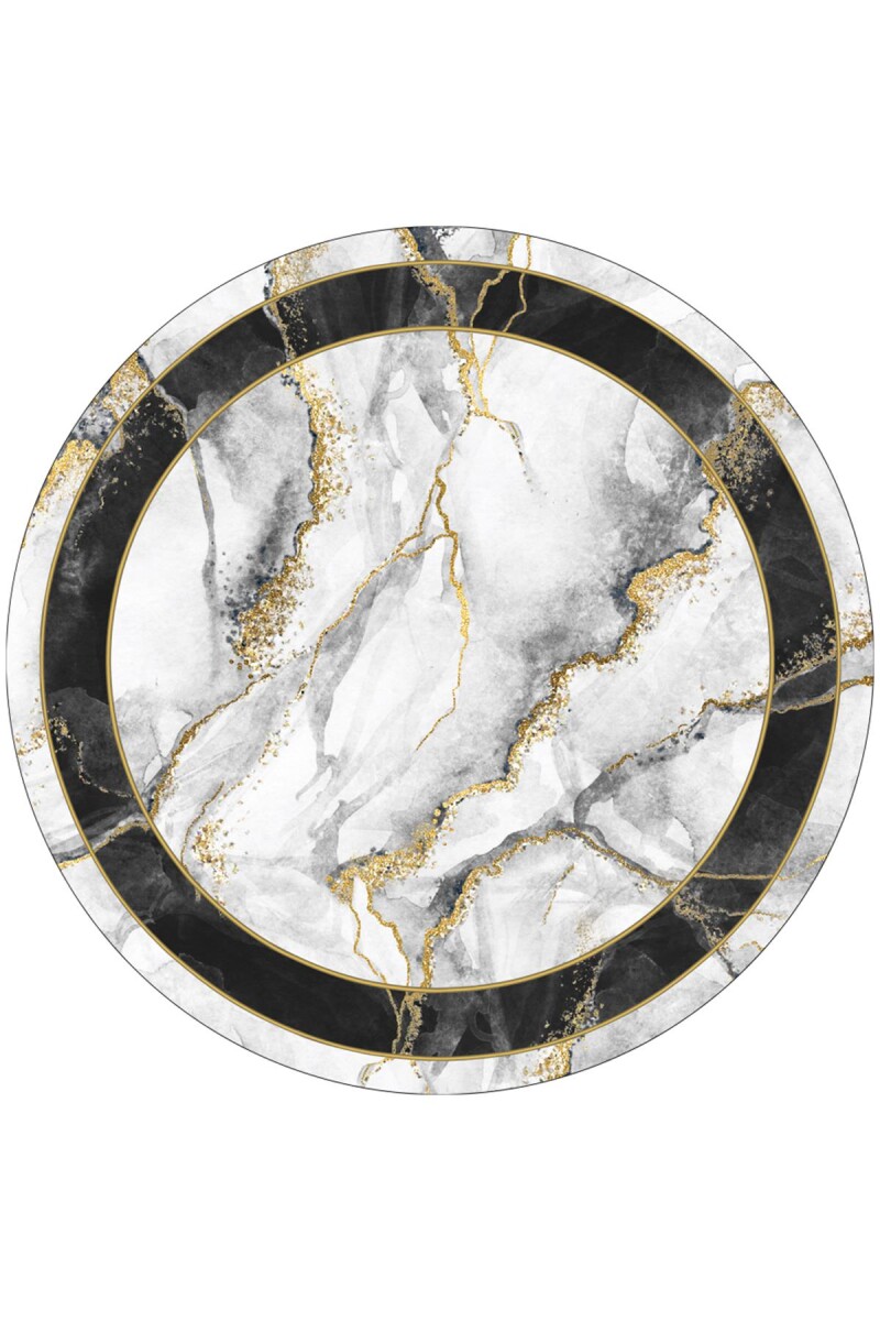 Frenda Home Çerçeveli Mermer Desen Kaymaz Deri Taban Dekoratif Yuvarlak Halı Gri - Frenda