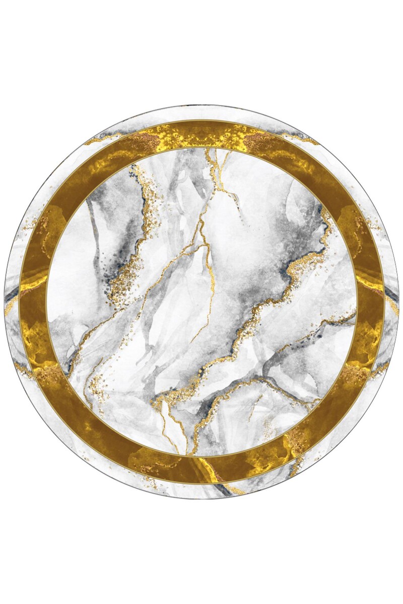 Frenda Home Çerçeveli Mermer Desen Kaymaz Deri Taban Dekoratif Yuvarlak Halı Kahve - Frenda