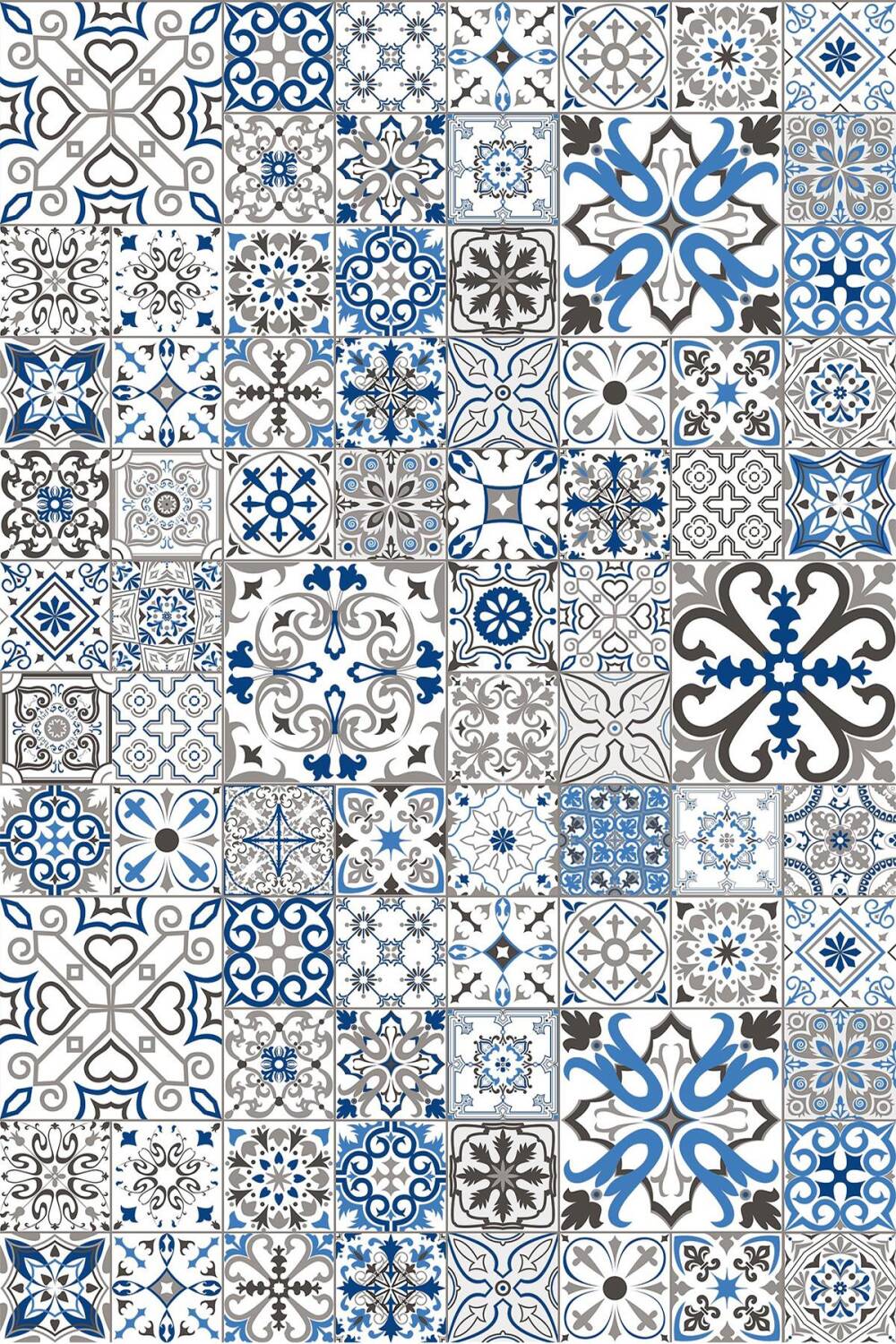 Frenda Home Çini Desenli Kaymaz Deri Taban Yıkanabilir Halı Mavi - 1