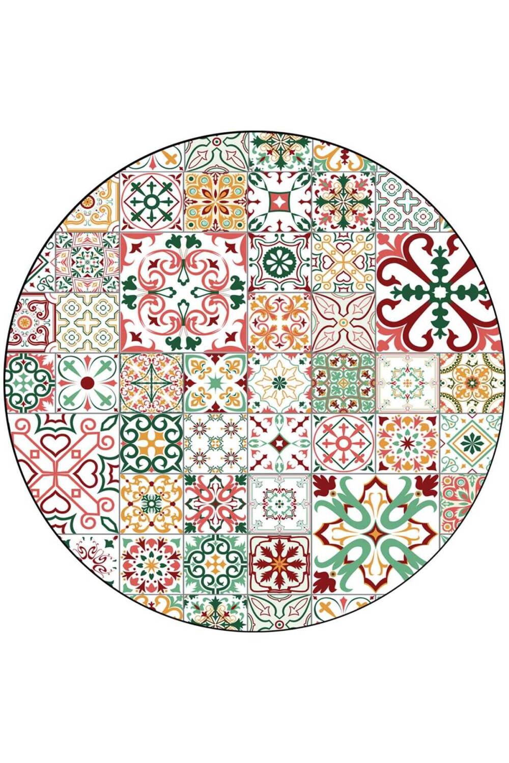 Frenda Home Çini Desenli Kaymaz Taban Yıkanabilir Yuvarlak Halı Kırmızı - 1