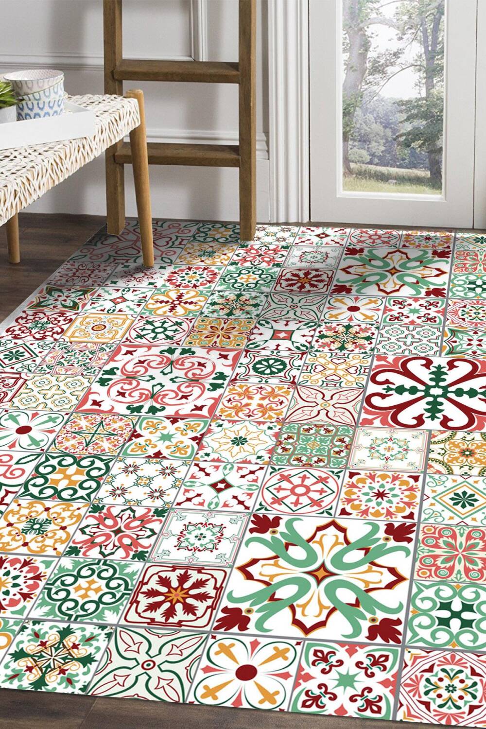 Frenda Home Çini Desenli Pamuk Taban Yıkanabilir Baskılı Halı Kırmızı - 1