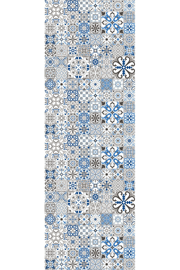 Frenda Home Çini Desenli Pamuk Taban Yıkanabilir Baskılı Yolluk Halı Mavi - Frenda (1)