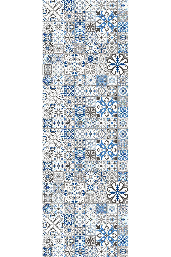 Frenda Home Çini Desenli Pamuk Taban Yıkanabilir Baskılı Yolluk Halı Mavi - 2