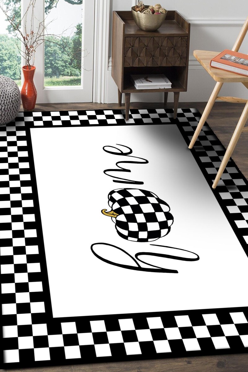Frenda Home Dekoratif Home Desen Yıkanabilir Pamuk Taban Baskılı Halı Beyaz 
