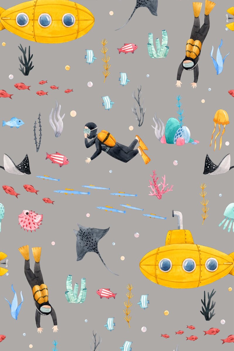 Frenda Home Denizaltı Desenli Kaymaz Deri Taban Çocuk Halısı Gri 