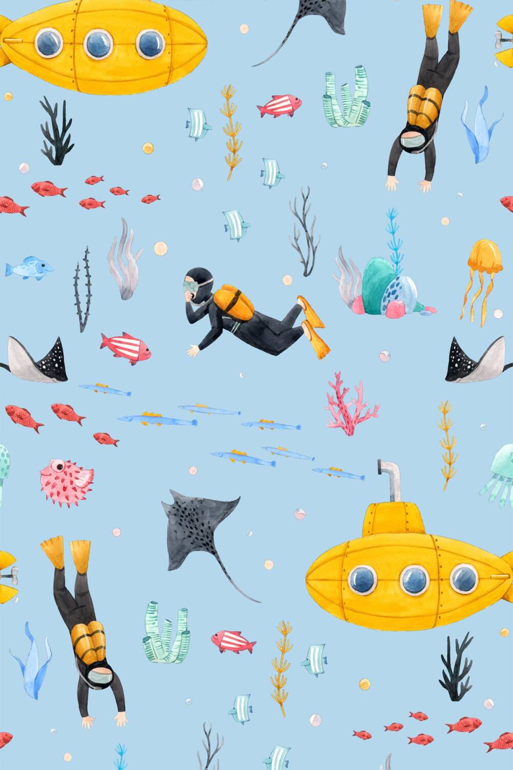 Frenda Home Denizaltı Desenli Kaymaz Deri Taban Çocuk Halısı Mavi - 1