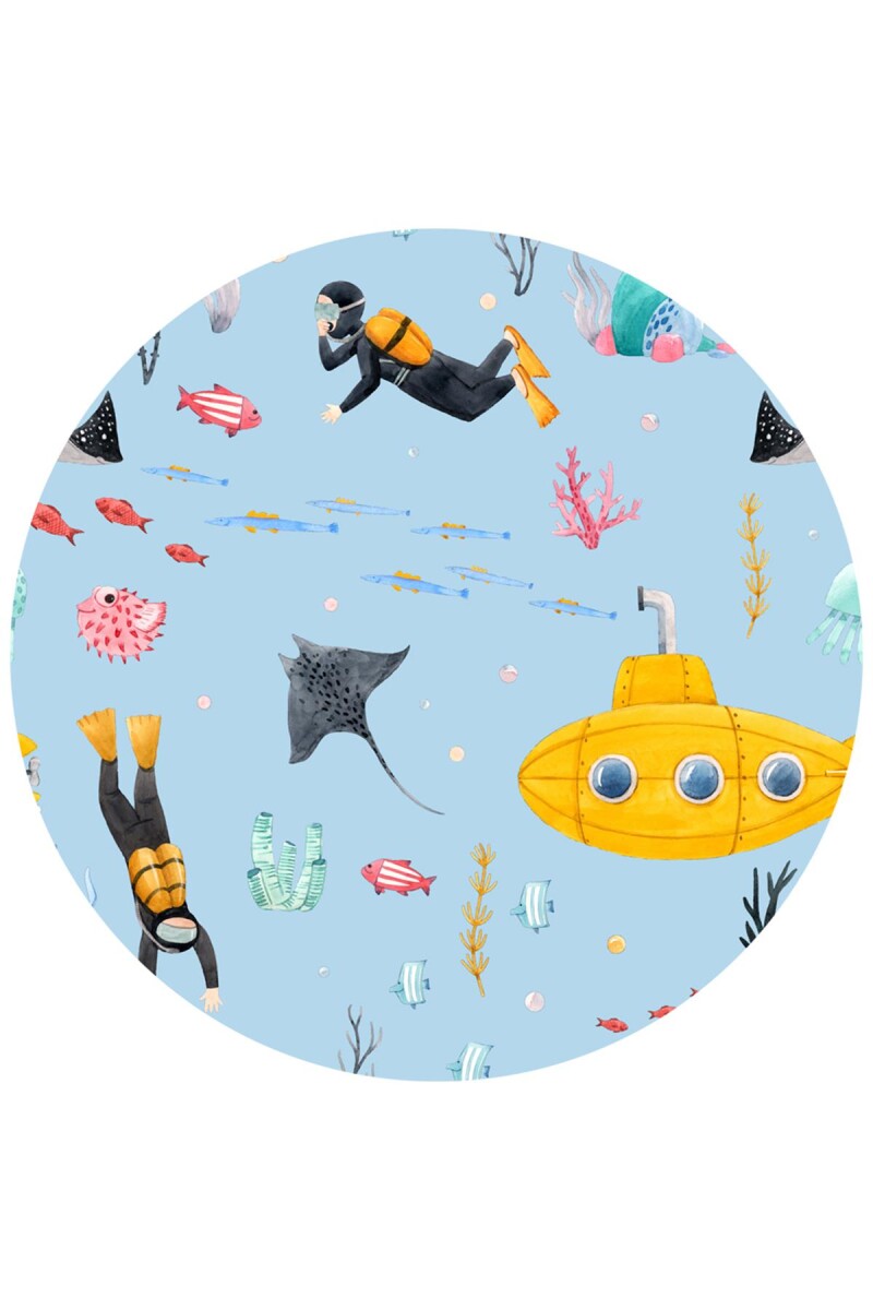 Frenda Home Denizaltı Desenli Kaymaz Deri Taban Yuvarlak Çocuk Halısı Mavi - Frenda