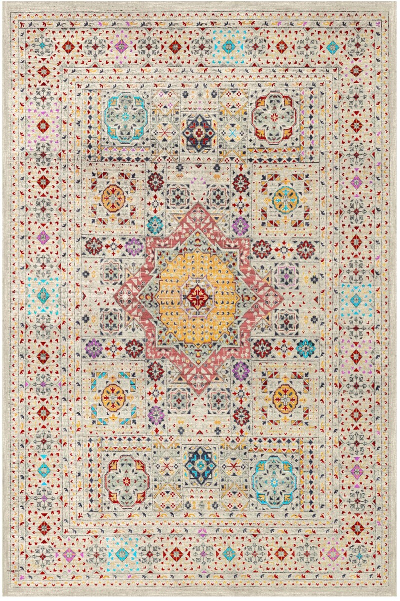 Frenda Home Fas Kapısı Desenli Yıkanabilir Pamuk Taban Halı Krem - Frenda