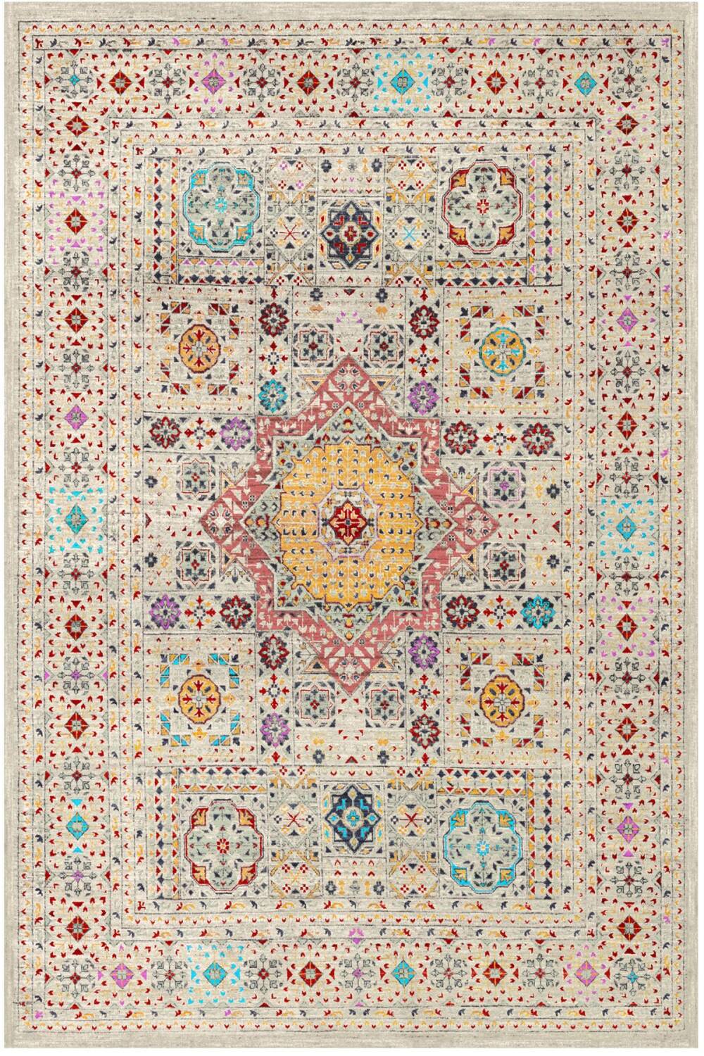 Frenda Home Fas Kapısı Desenli Yıkanabilir Pamuk Taban Halı Krem - 1