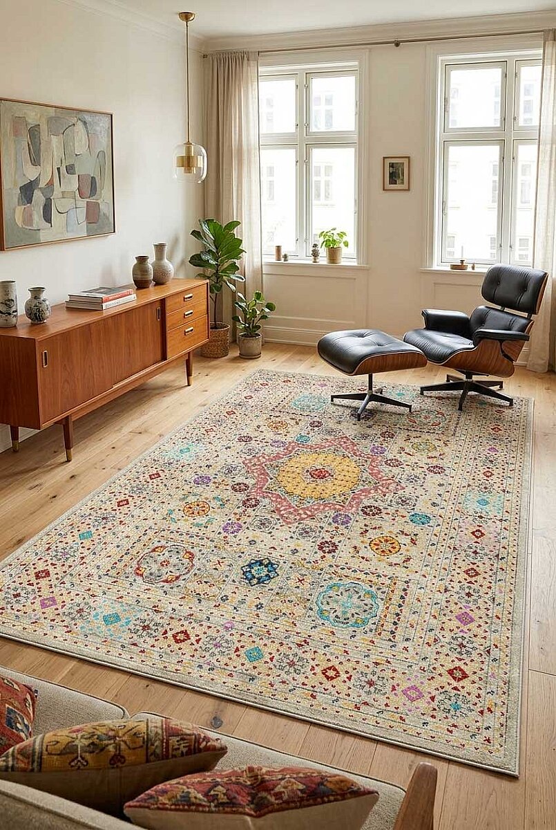 Frenda Home Fas Kapısı Desenli Yıkanabilir Pamuk Taban Halı Krem 