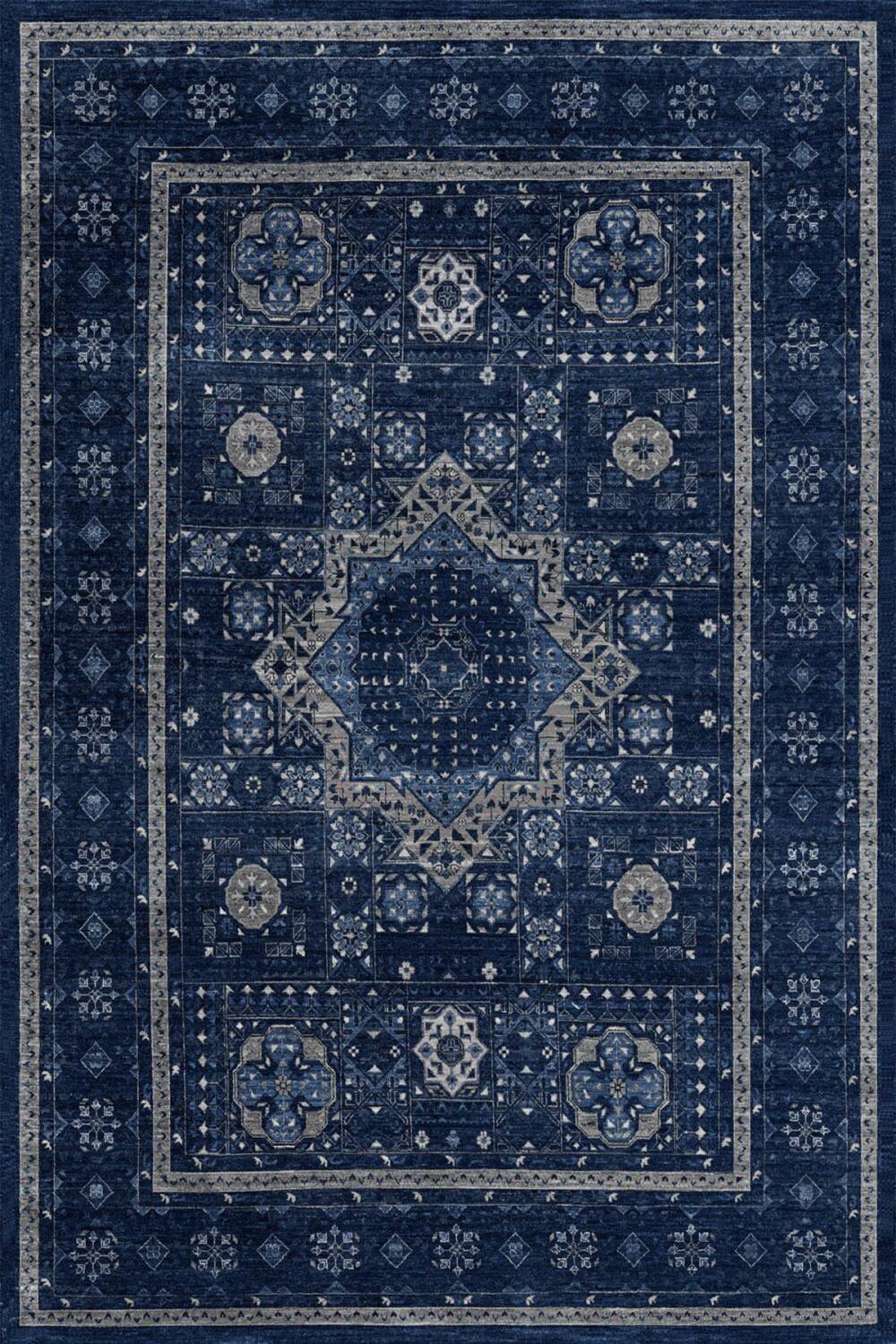 Frenda Home Fas Kapısı Desenli Yıkanabilir Pamuk Taban Halı Lacivert - 2