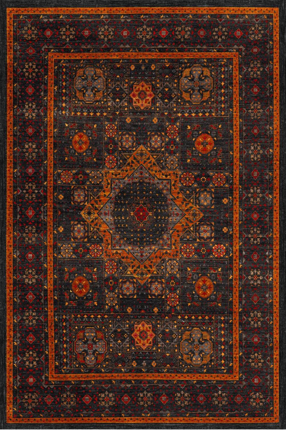 Frenda Home Fas Kapısı Desenli Yıkanabilir Pamuk Taban Halı Turuncu - 2