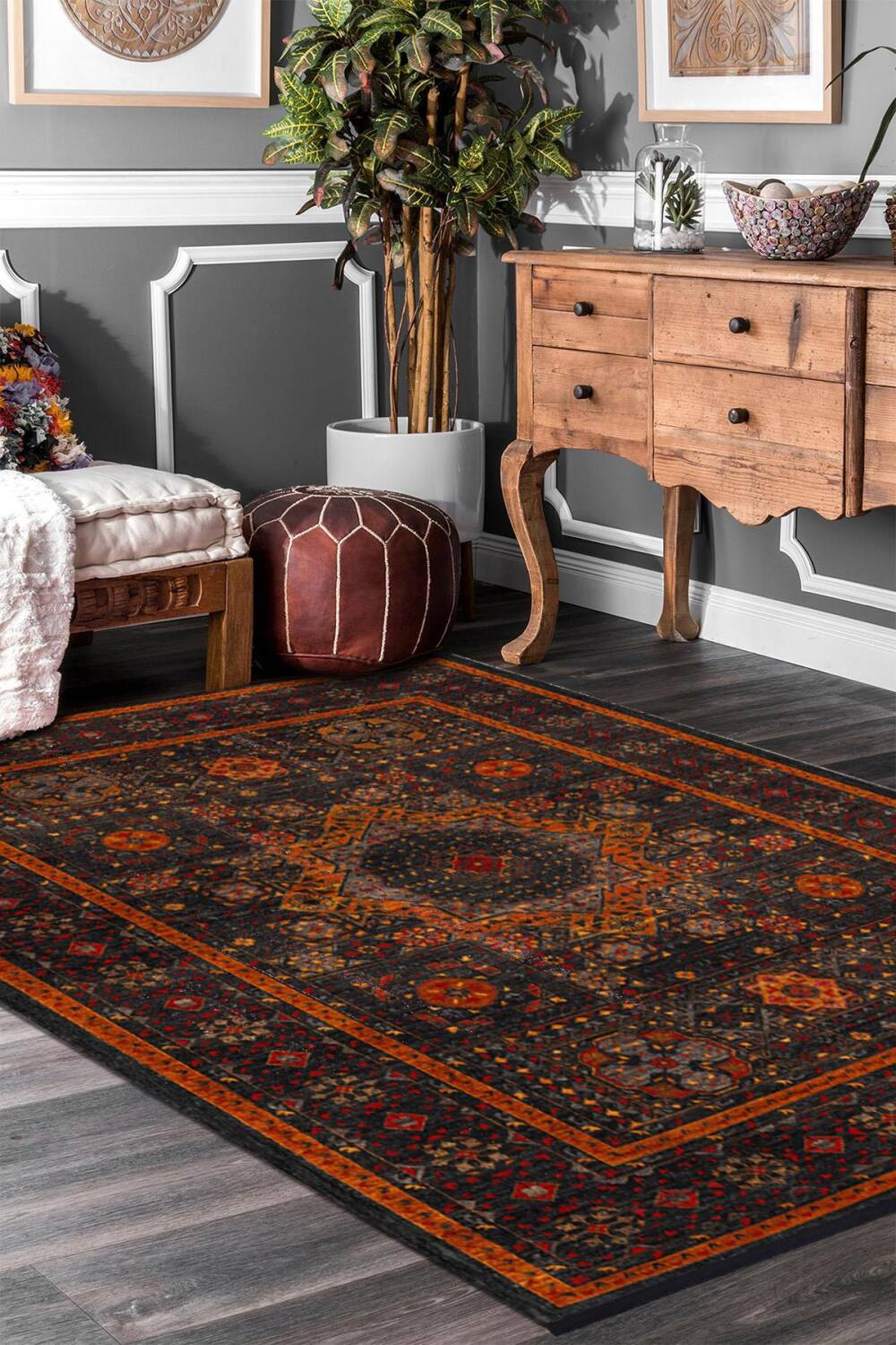 Frenda Home Fas Kapısı Desenli Yıkanabilir Pamuk Taban Halı Turuncu - 1