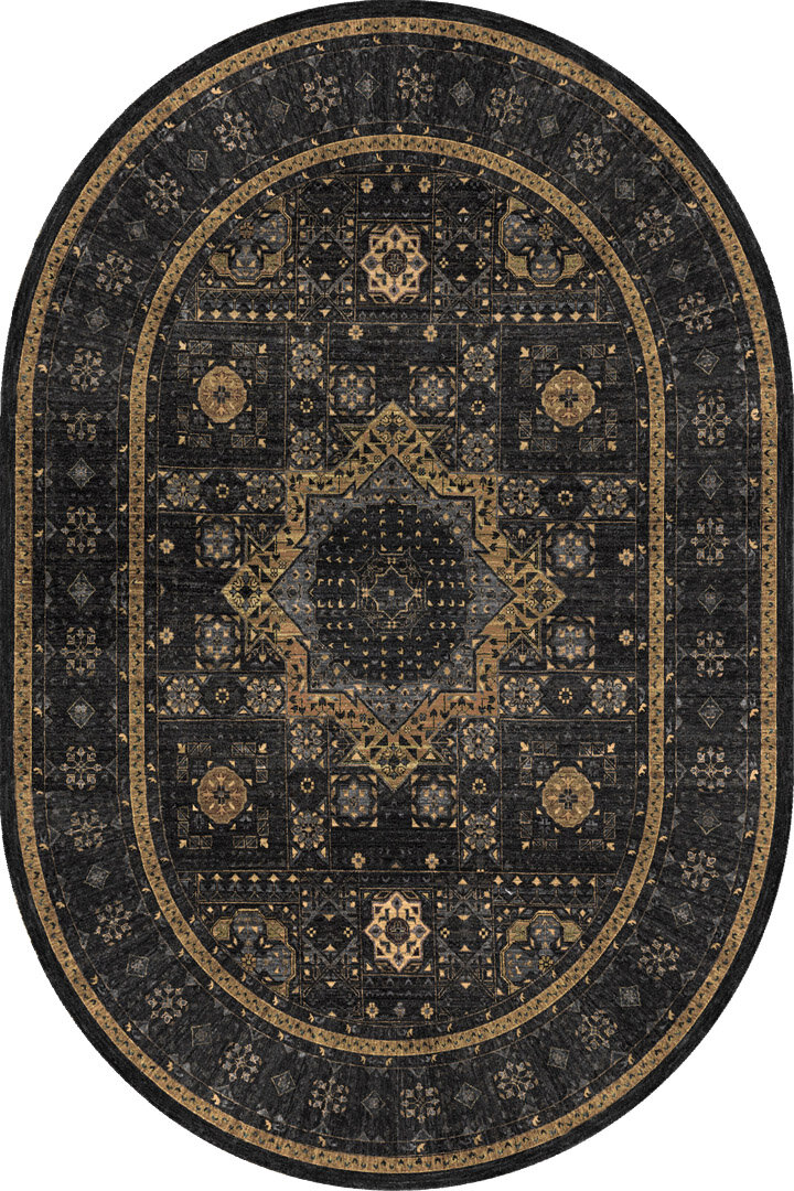 Frenda Home Fas Kapısı Desenli Yıkanabilir Pamuk Taban Oval Halı Vizon 