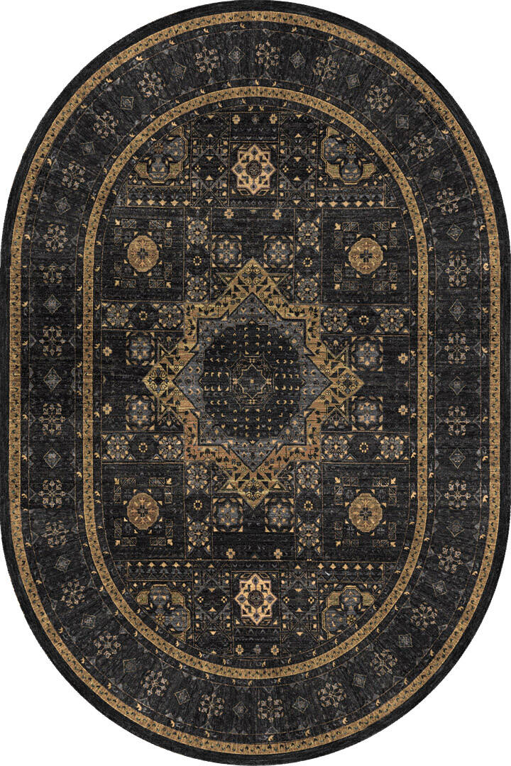 Frenda Home Fas Kapısı Desenli Yıkanabilir Pamuk Taban Oval Halı Vizon - 1