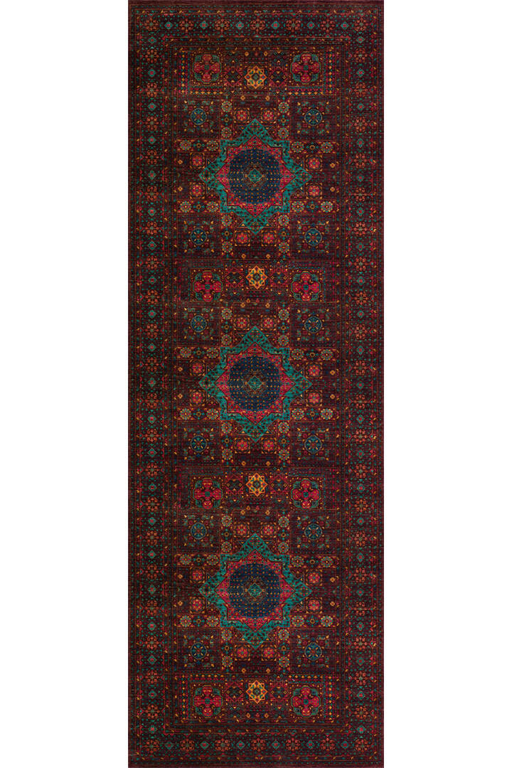 Frenda Home Fas Kapısı Desenli Yıkanabilir Pamuk Taban Özel Kesme Yolluk Halı Kahve - 2