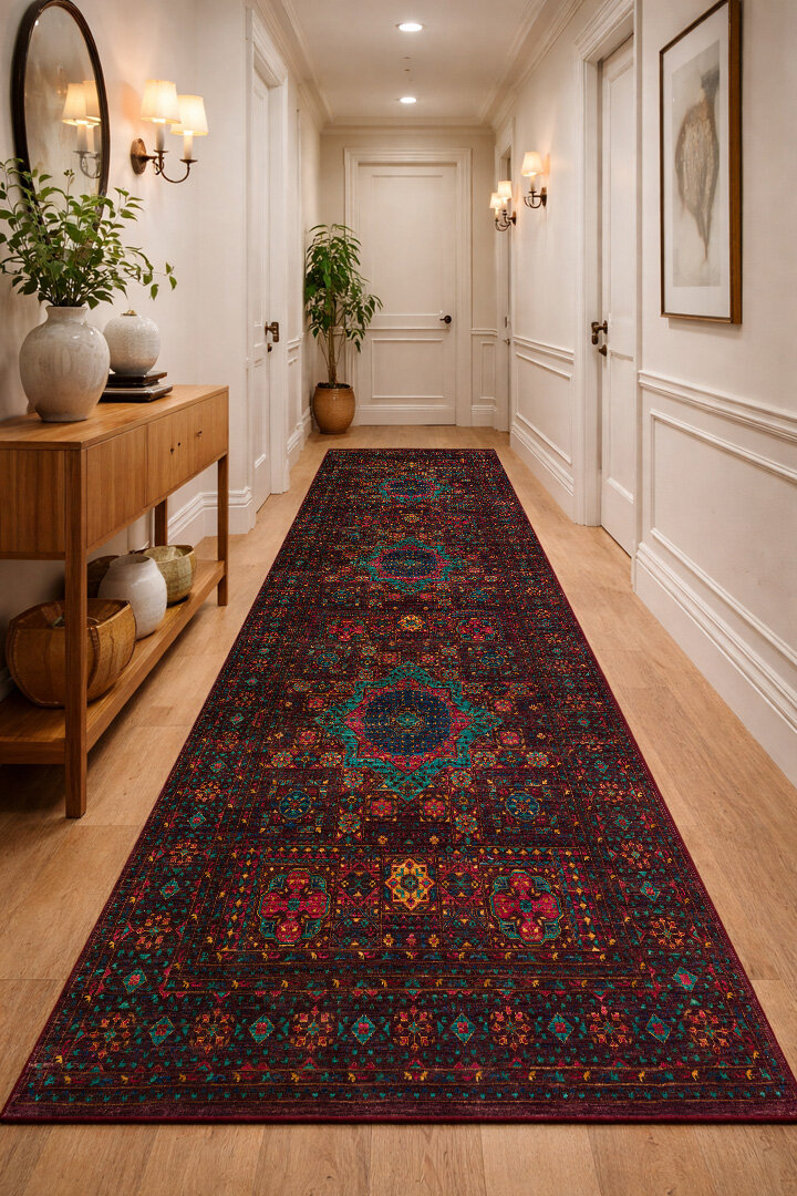 Frenda Home Fas Kapısı Desenli Yıkanabilir Pamuk Taban Özel Kesme Yolluk Halı Kahve 