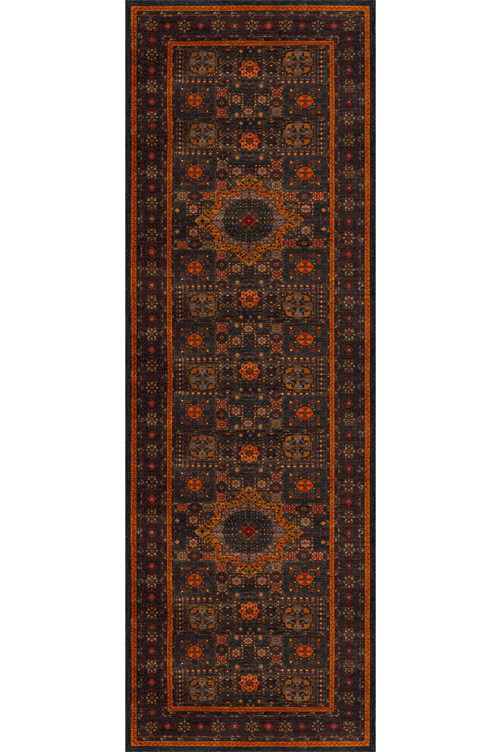 Frenda Home Fas Kapısı Desenli Yıkanabilir Pamuk Taban Özel Kesme Yolluk Halı Turuncu - 2