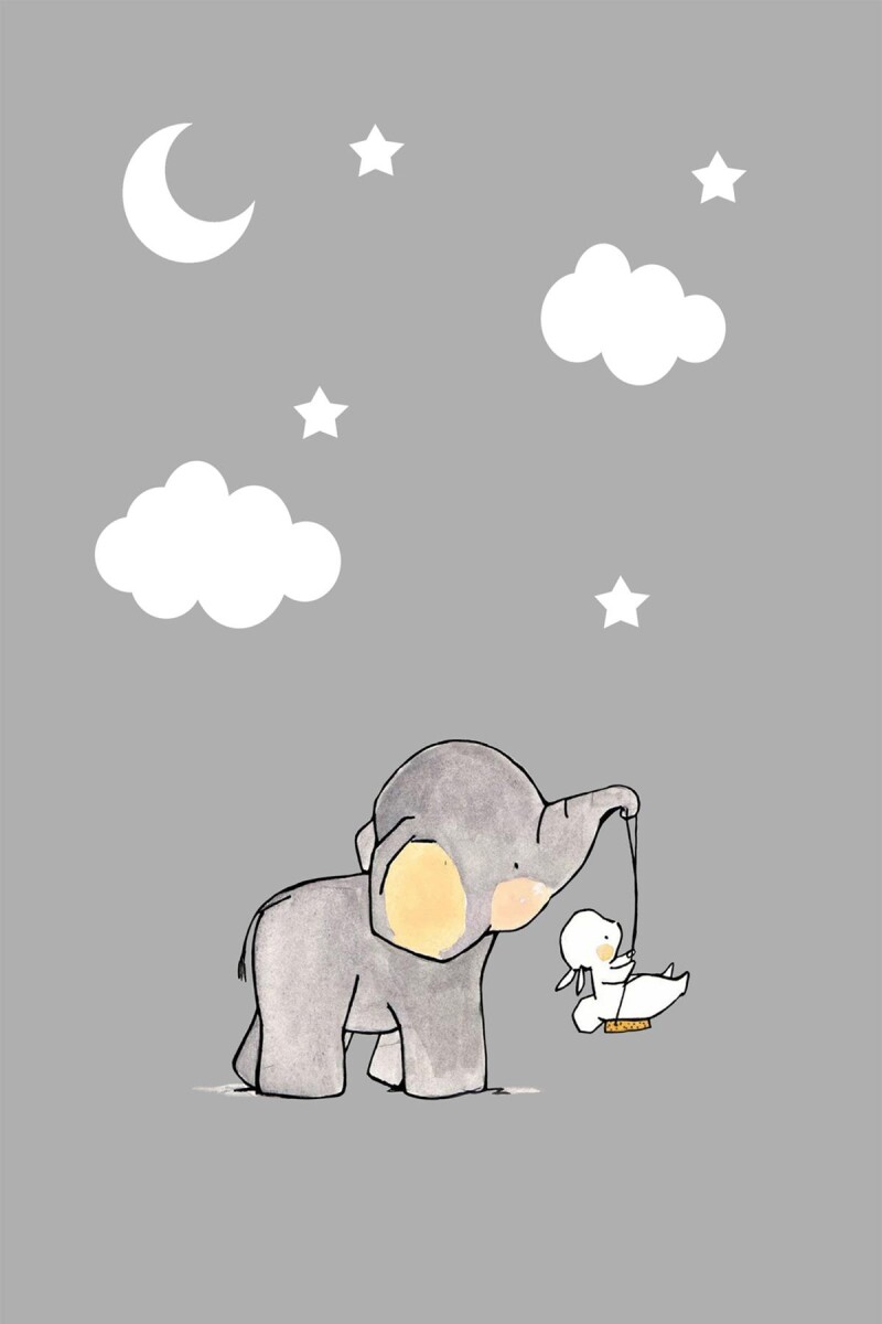 Frenda Home Fil Desenli Kaymaz Deri Taban Çocuk Ve Bebek Odası Halısı Gri - Frenda