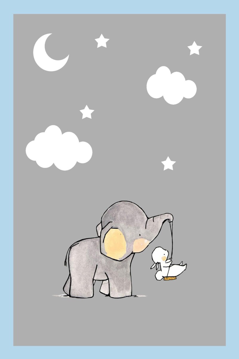 Frenda Home Fil Desenli Kaymaz Deri Taban Çocuk Ve Bebek Odası Halısı Mavi - Frenda