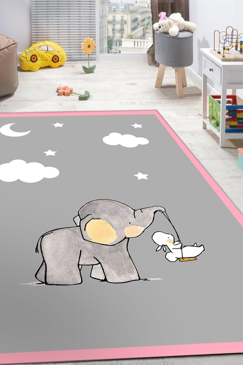 Frenda Home Fil Desenli Kaymaz Deri Taban Çocuk Ve Bebek Odası Halısı Pembe - Frenda