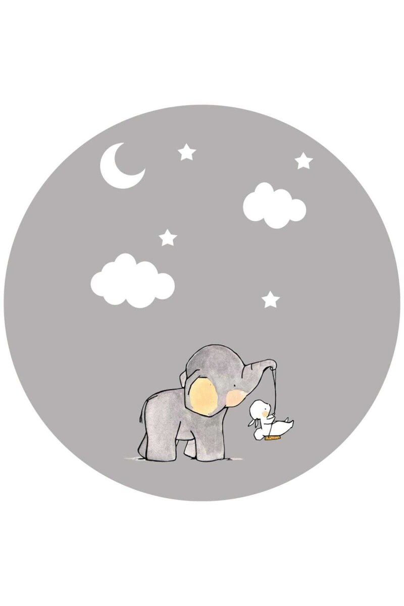 Frenda Home Fil Desenli Kaymaz Deri Taban Yuvarlak Çocuk Ve Bebek Odası Halısı Gri - Frenda