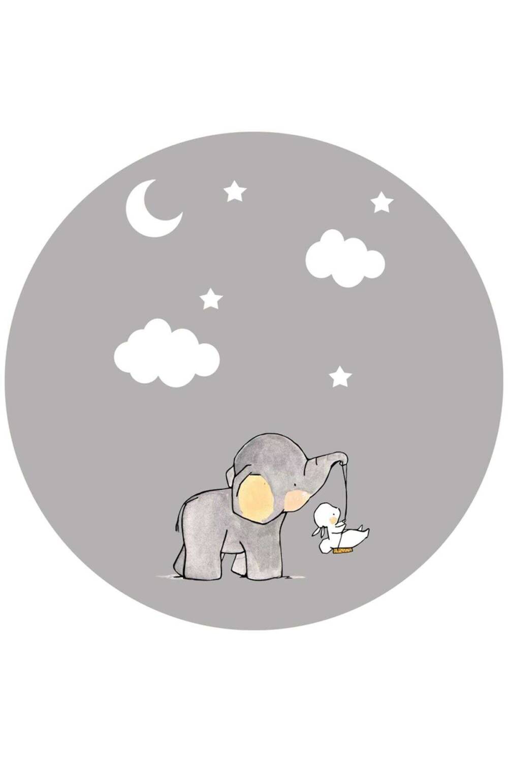 Frenda Home Fil Desenli Kaymaz Deri Taban Yuvarlak Çocuk Ve Bebek Odası Halısı Gri - 1