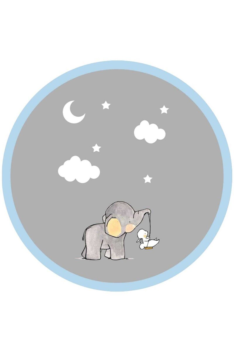 Frenda Home Fil Desenli Kaymaz Deri Taban Yuvarlak Çocuk Ve Bebek Odası Halısı Mavi - Frenda