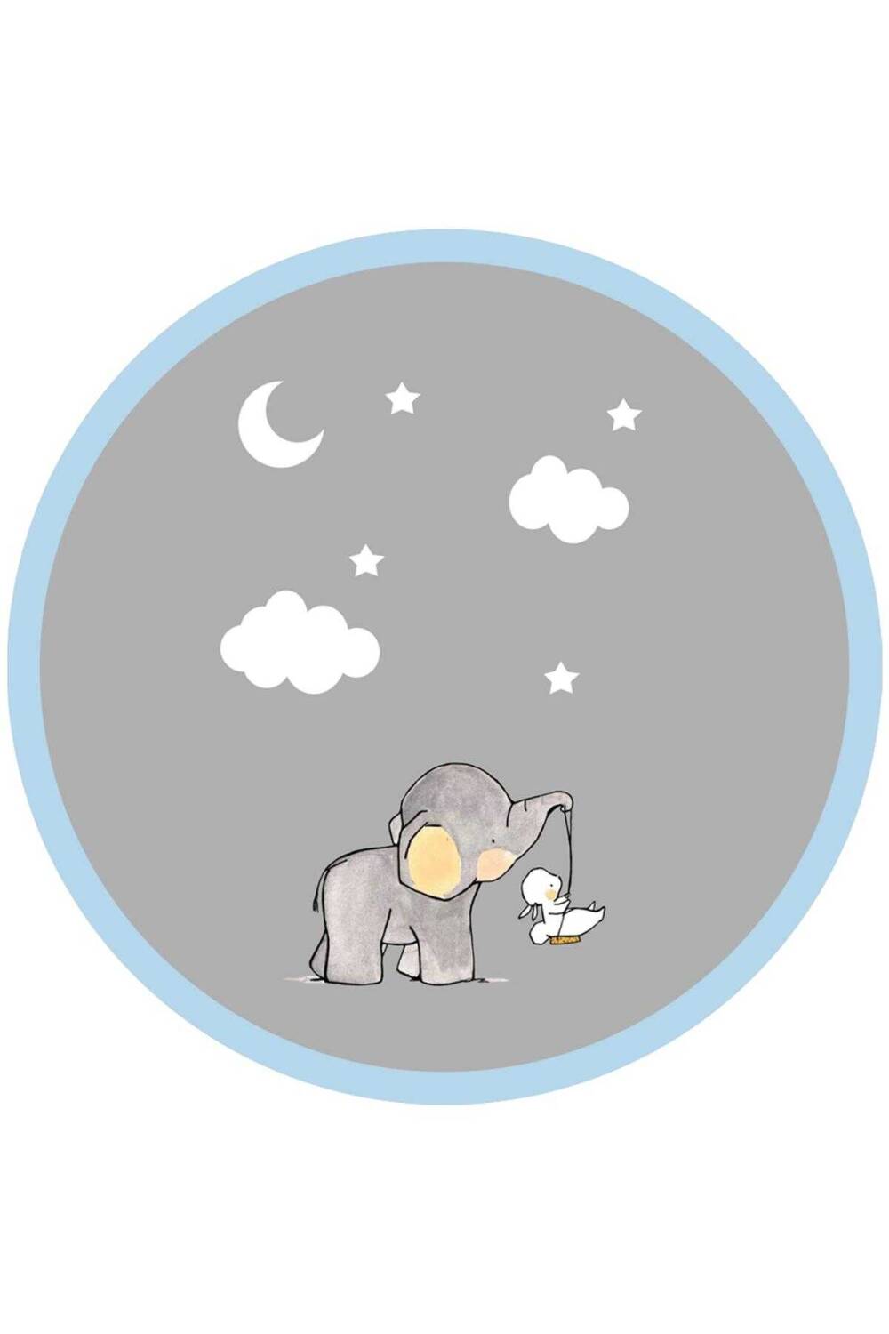 Frenda Home Fil Desenli Kaymaz Deri Taban Yuvarlak Çocuk Ve Bebek Odası Halısı Mavi - 1