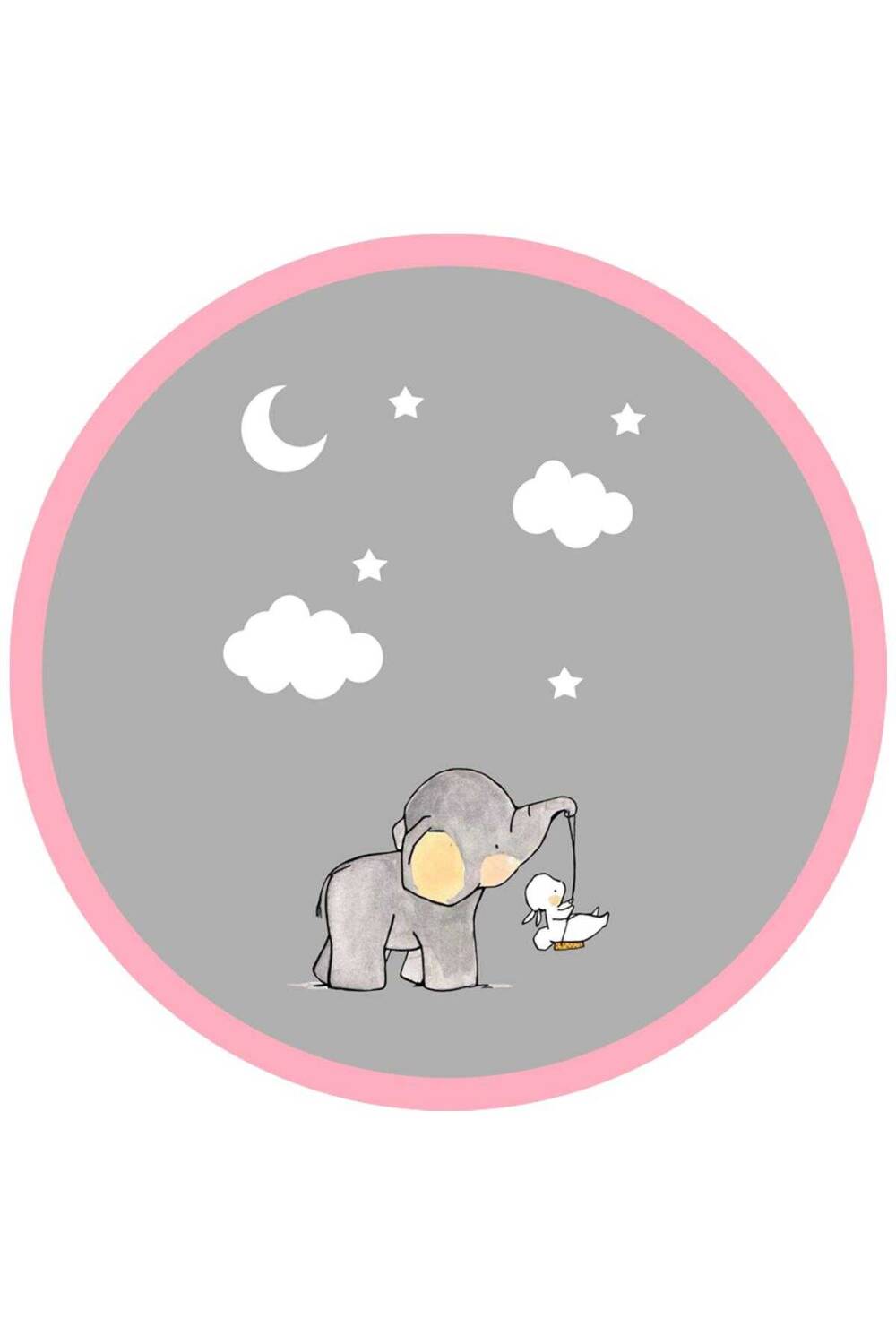 Frenda Home Fil Desenli Kaymaz Deri Taban Yuvarlak Çocuk Ve Bebek Odası Halısı Pembe - 1