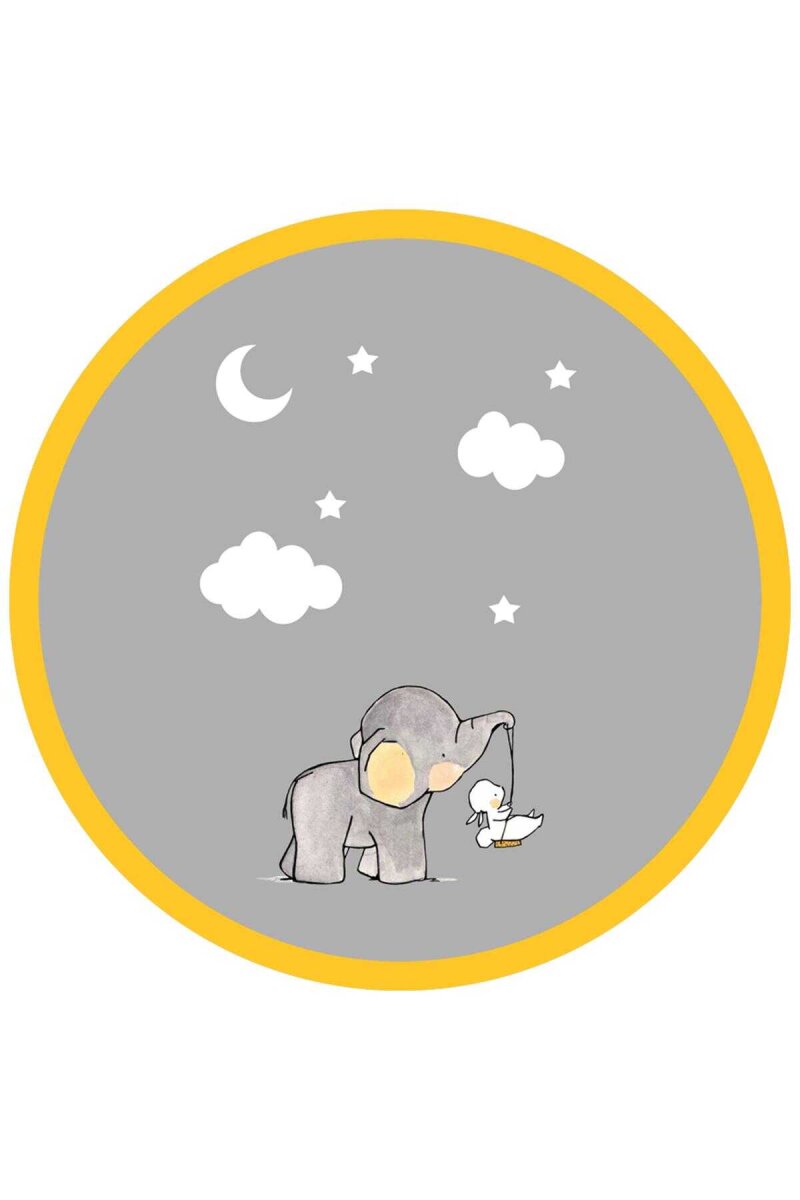 Frenda Home Fil Desenli Kaymaz Deri Taban Yuvarlak Çocuk Ve Bebek Odası Halısı Sarı - Frenda