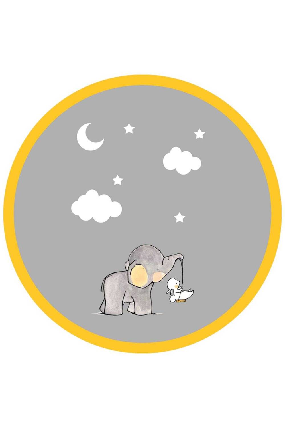 Frenda Home Fil Desenli Kaymaz Deri Taban Yuvarlak Çocuk Ve Bebek Odası Halısı Sarı - 1