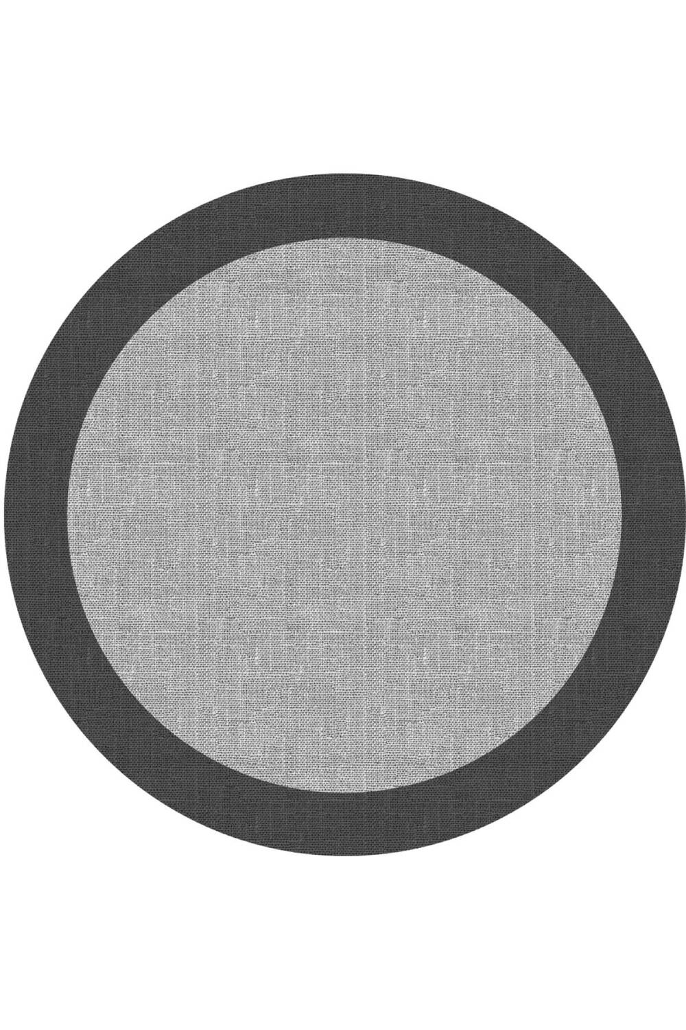 Frenda Home Hasır Görünümlü Dijital Baskı Pamuk Taban Yuvarlak Halı Siyah - 1