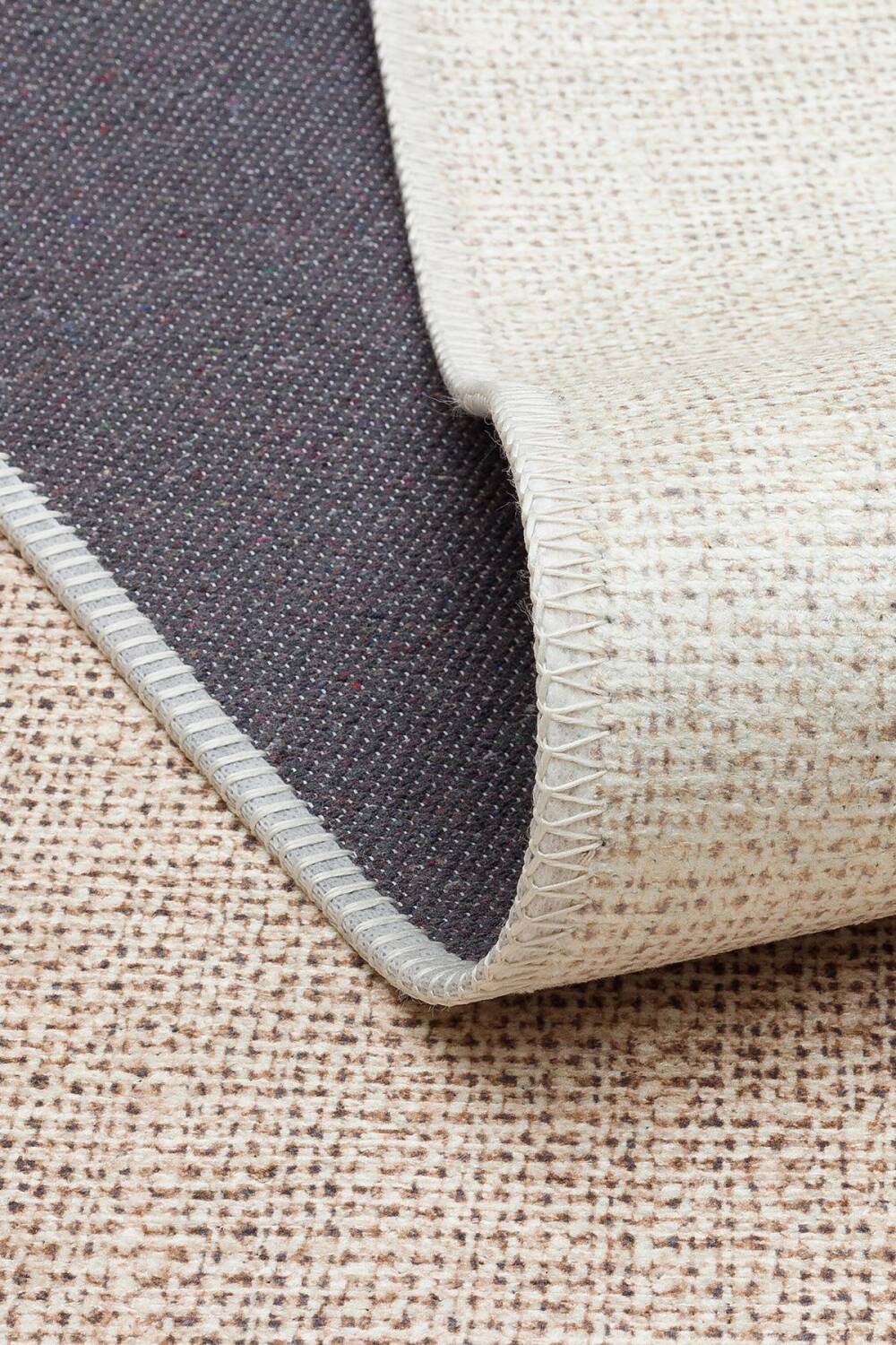 Frenda Home Hasır Görünümlü Dijital Baskı Şönil Pamuk Taban Halı Krem - 4