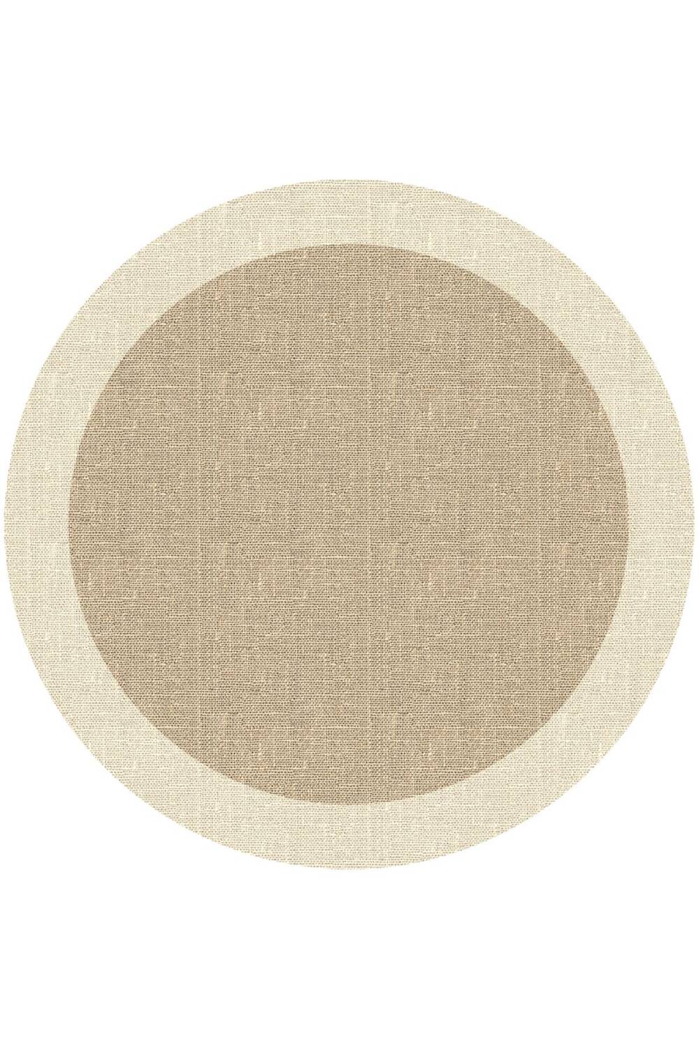 Frenda Home Hasır Görünümlü Dijital Baskı Şönil Pamuk Taban Yuvarlak Halı Krem - 1