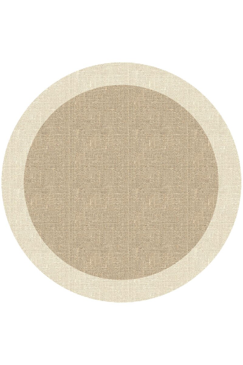 Frenda Home Hasır Görünümlü Dijital Baskı Şönil Pamuk Taban Yuvarlak Halı Krem 