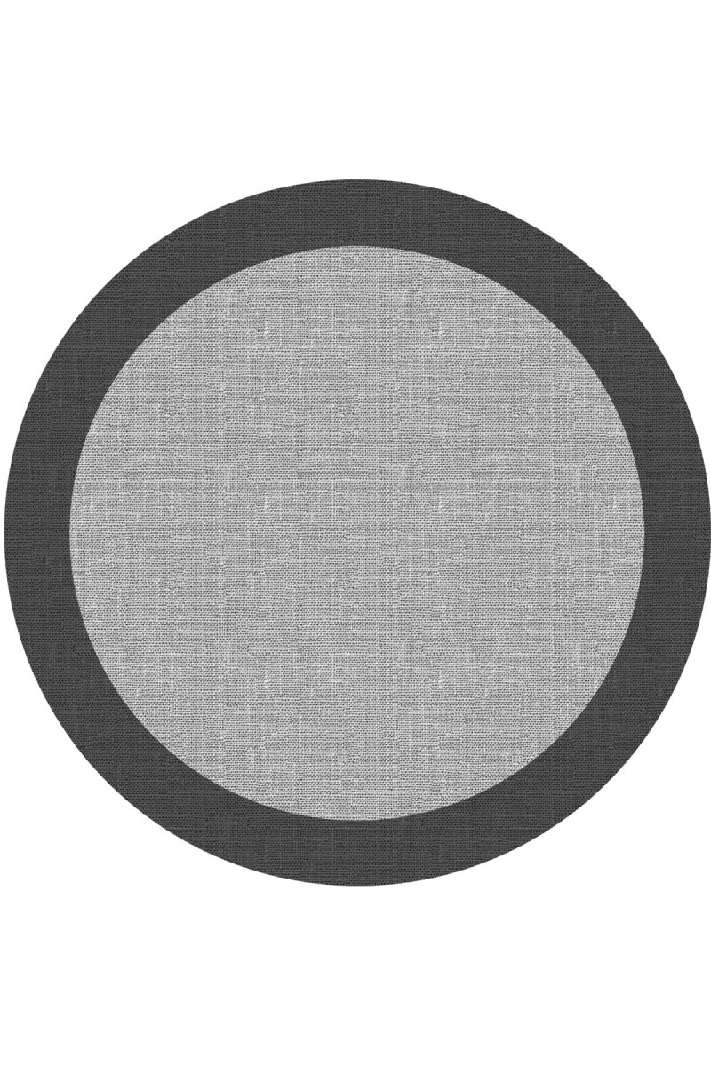 Frenda Home Hasır Görünümlü Dijital Baskı Şönil Pamuk Taban Yuvarlak Halı Siyah 