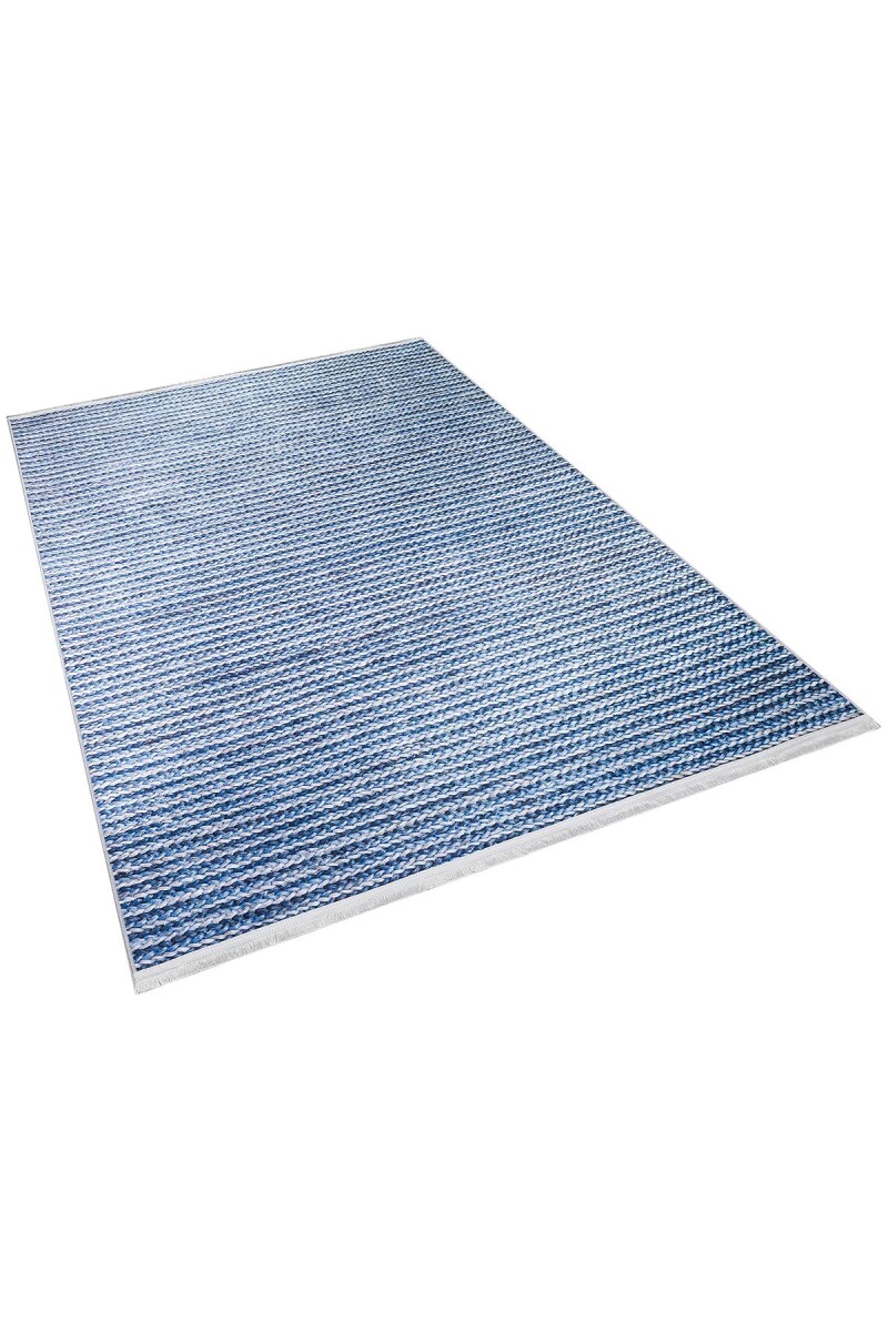 Frenda Home Hasır Görünümlü Pamuk Taban Dijital Baskılı Dekoratif Halı Mavi - 2