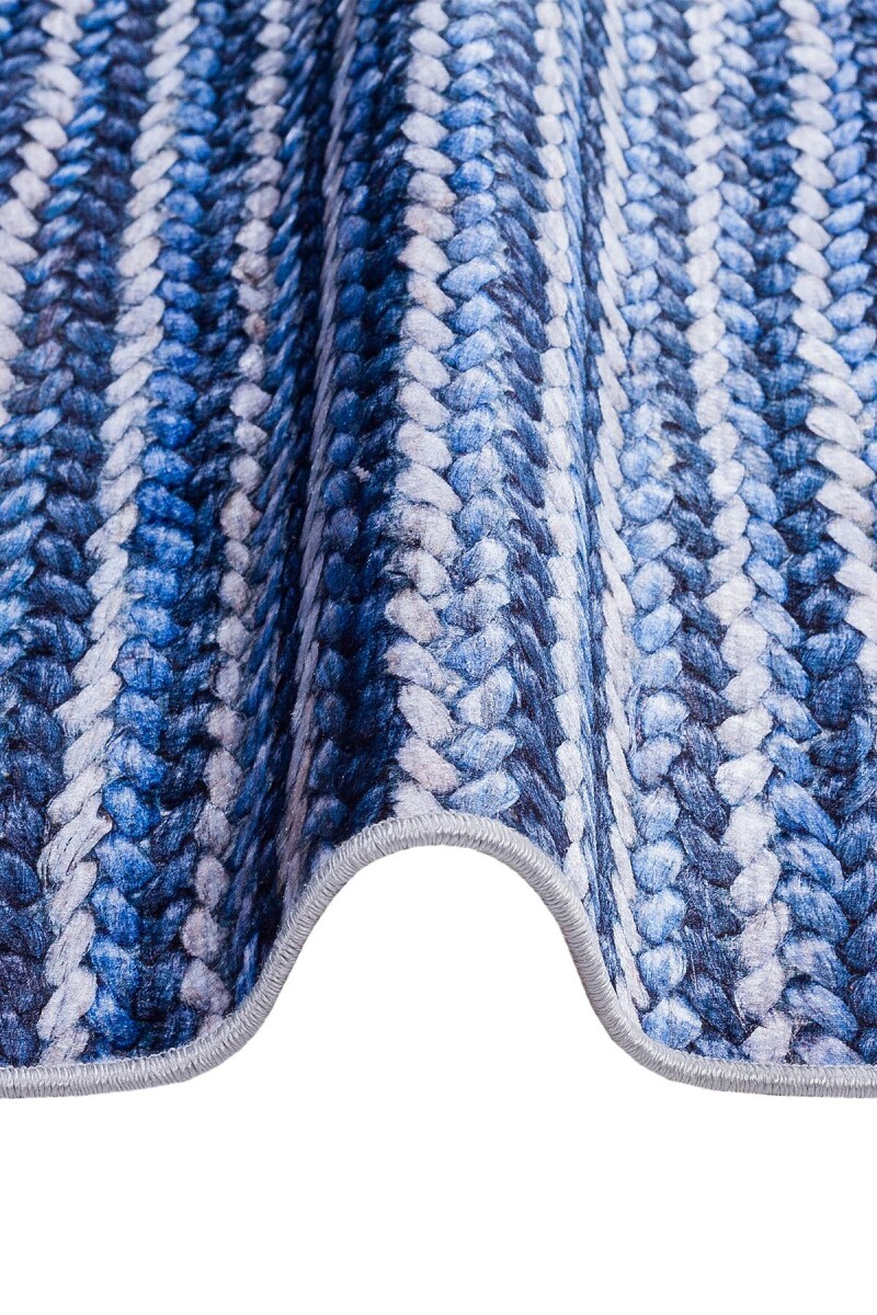 Frenda Home Hasır Görünümlü Pamuk Taban Dijital Baskılı Dekoratif Halı Mavi - 3