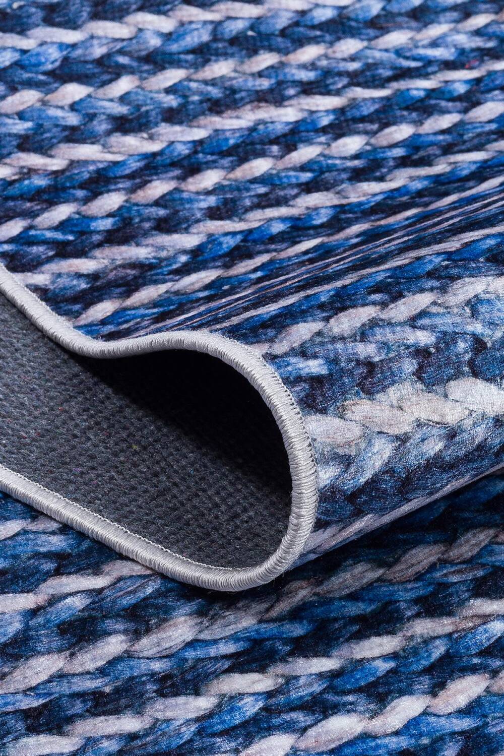 Frenda Home Hasır Görünümlü Pamuk Taban Dijital Baskılı Dekoratif Halı Mavi - 4