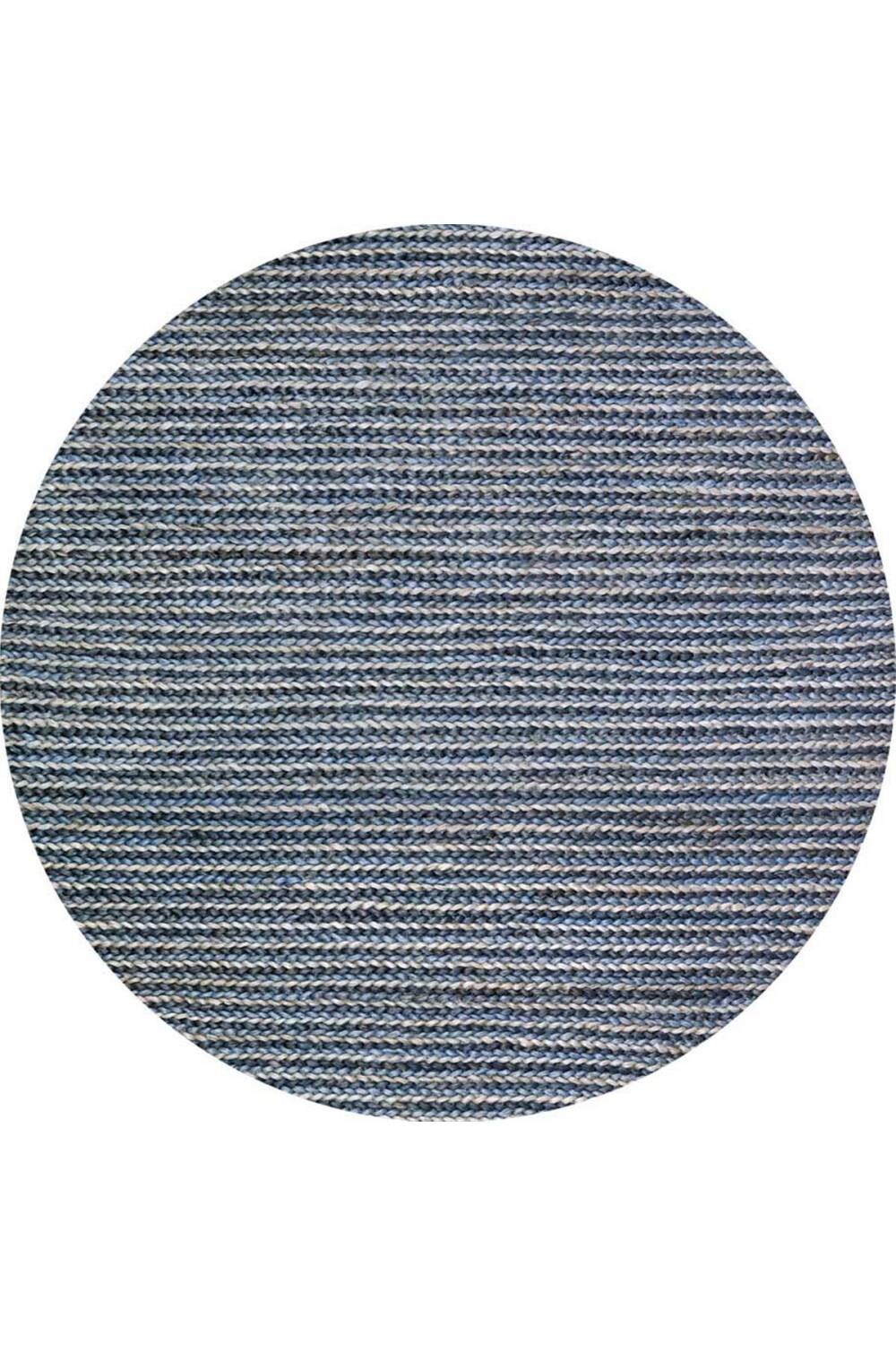 Frenda Home Hasır Görünümlü Pamuk Taban Dijital Baskılı Dekoratif Yuvarlak Halı Mavi - 1